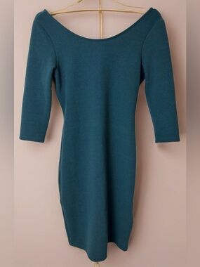 EVERLY- Green Ribbed Bodycon Dress
